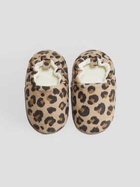 H&M Leopard Print Plush Baby Slippers - Brown/Black